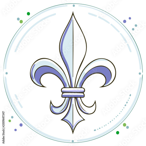 Fleur de Lis Emblem Sketch Inside Circle Design Graphic Element Ornament