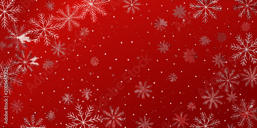 Canvastavla Delicate white snowflakes and red snow flurry pattern against a vibrant red back