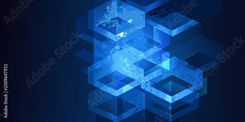 Φωτογραφία Interlocking blue cubes abstract background with a geometric and futuristic desi