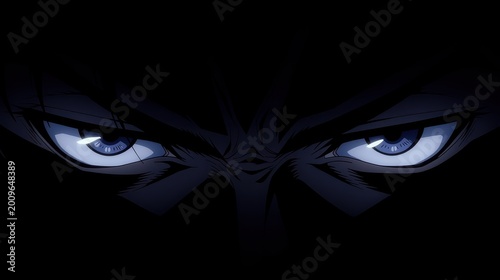 Intense Anime Male Eyes Close-Up, Sharp Gaze, Dark Background - Digital Art Wallpaper