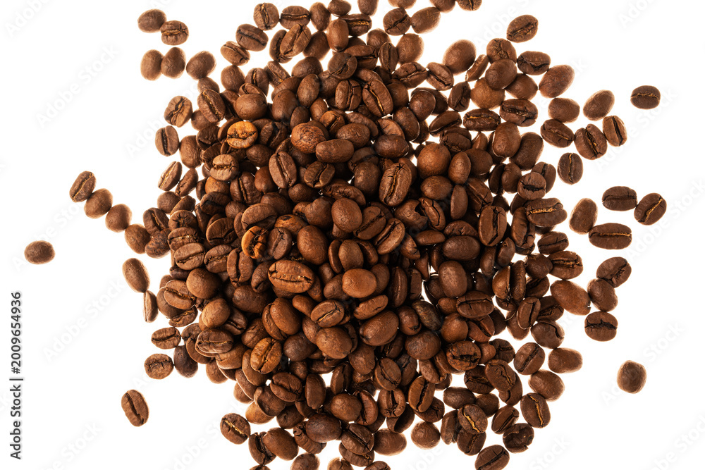 Obraz premium Woman's hands with red nails holding coffee beans.