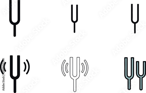 Slika na platnu Tuning fork vector icon collection featuring sound vibration and acoustic freque