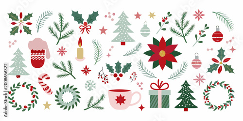 christmas illustrations set flat vector graphics on white background