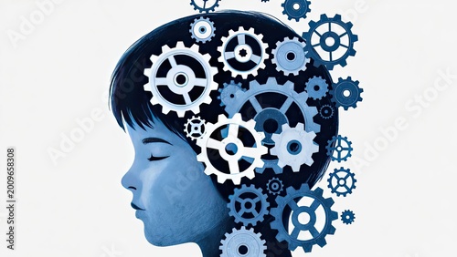 Exploring mental growth child's mind with gears concept creative art thoughtful environment