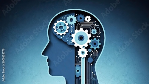 Innovative mental thinking concept with gears digital art cognitive environment creative perspective