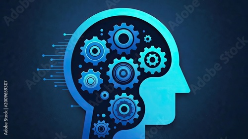 Digital art concept mental gears and kid's brain functionality in abstract form