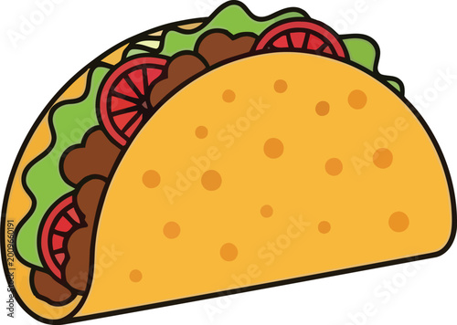 Delicious crunchy taco stuffed with savory ground beef crisp lettuce and sliced tomatoes.