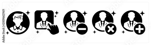 Canvas Print A set of 5 icons as user, account, remove user