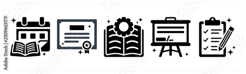 Canvastavla A set of 5 icons as study plan, certificate, module
