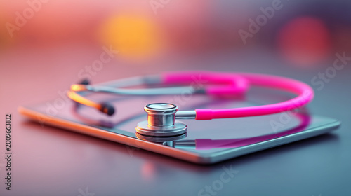 Modern Healthcare Workspace with Stethoscope, Tablet, and Medical Documents - Organization and Efficiency Concept with Soft Natural Lighting

