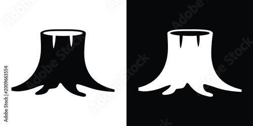 Bild auf Leinwand Tree stump black silhouette vector, Dead tree roots vector
