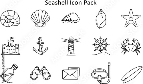 Cuadro en lienzo Seaside Summer Vacation Outline Icon Pack