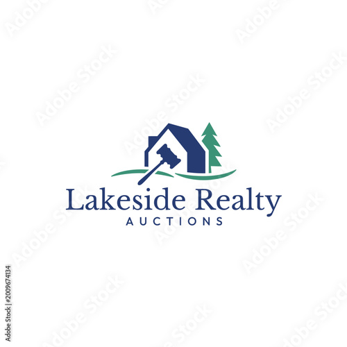 Real Estate Auction Logo Design with House and Gavel Vector
