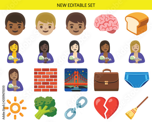 Editable Emoji Icons Set, Vector Graphics, Diverse Emotions, Objects, and Symbols, 16 Unique Elements