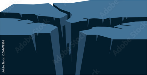 A deep, dark blue chasm or crack splitting a flat surface, illustrating a geological fissure or a significant divide.
