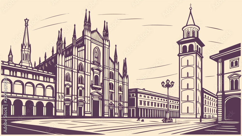 Obraz premium Milan City Skyline Vector Art
