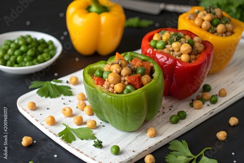 stuffed bell peppers with chickpeas and peas 