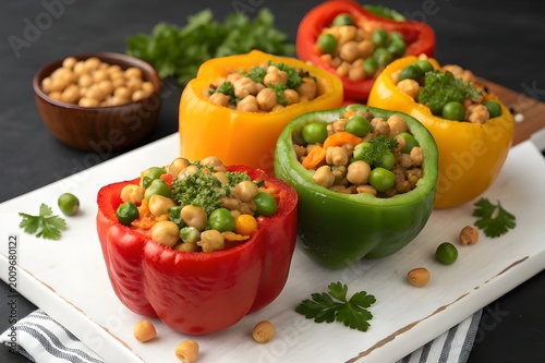 stuffed bell peppers with chickpeas and peas
