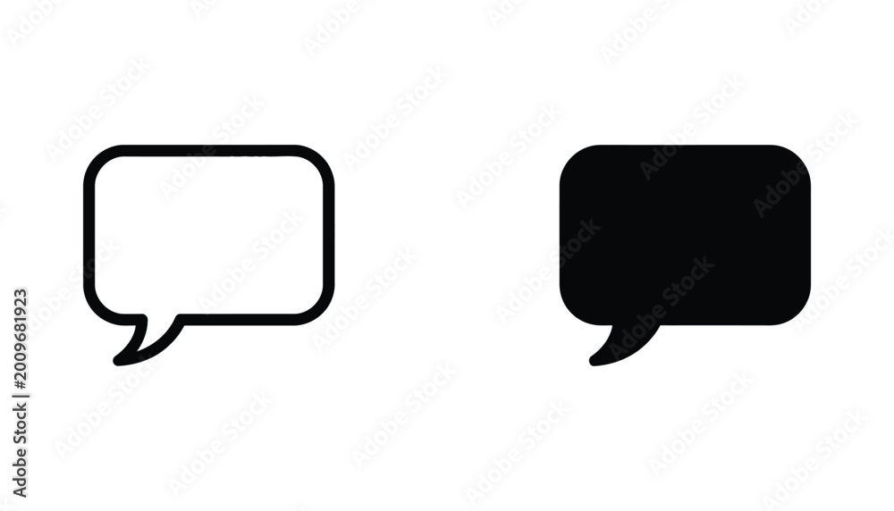 Naklejka premium Simple rectangular speech bubble icon in linear and solid black vector graphic for communication
