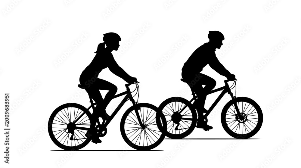 Obraz premium silhouette of couple cycling together on bicycles in park
