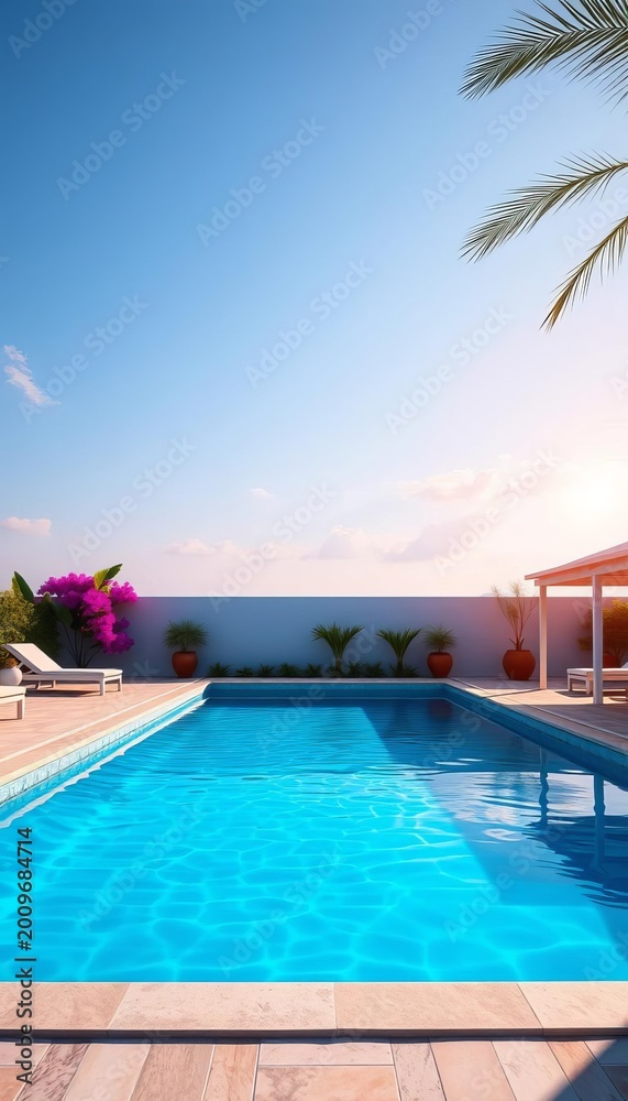 Fototapeta premium E Elegant elegance of an empty pool on a summer day, quiet, ||pool