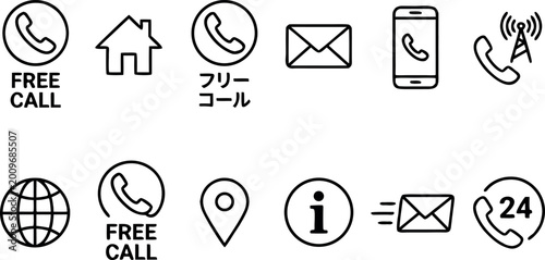 Schilderij op canvas Comprehensive collection of contact icons featuring free call service communicat