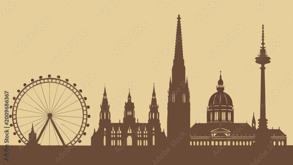 Obraz premium Vienna Skyline Silhouette | St. Stephen's Cathedral Vector Wall Art