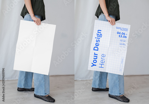 Mockup Of Woman Holding Customizable Poster