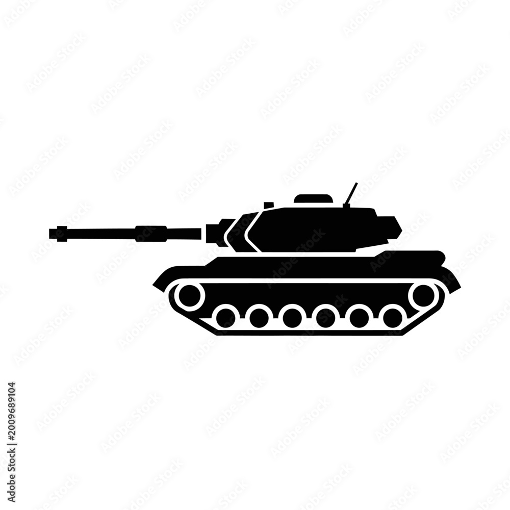 Obraz premium Black Silhouette of a Military Tank on a White Background