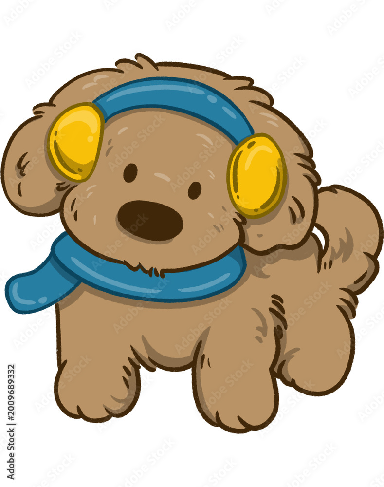 Obraz premium Cute Dog Wearing Scarf and Ear Muffs