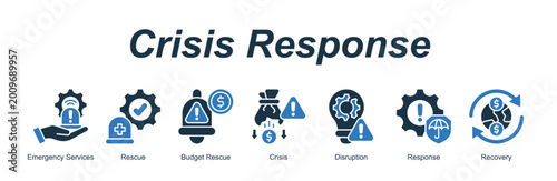 Crisis Response banner web icon vector illustration concept with an icon of Emergency Services, Rescue, Budget Rescue, Crisis, Disruption, Response, Recovery 
