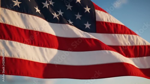 American flag waving in the wind against a clear blue sky symbolizing freedom and patriotism