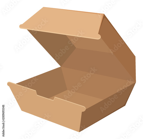 Slika na platnu Open Brown Cardboard Clamshell Burger Box Vector Illustration