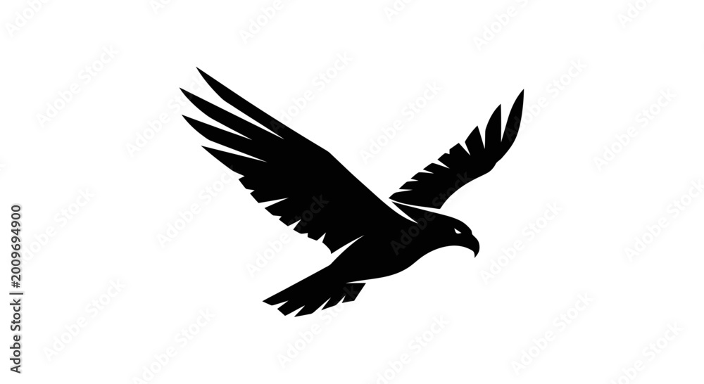 Fototapeta premium Black silhouette of an eagle flying.