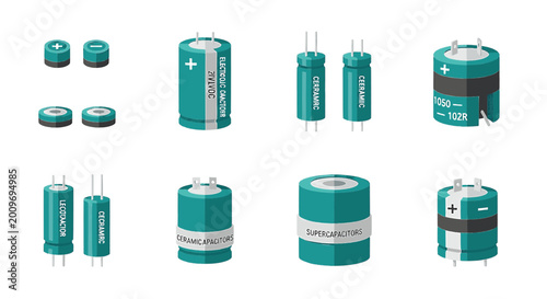 Foto Electronic Capacitors Flat Vector Icon Set