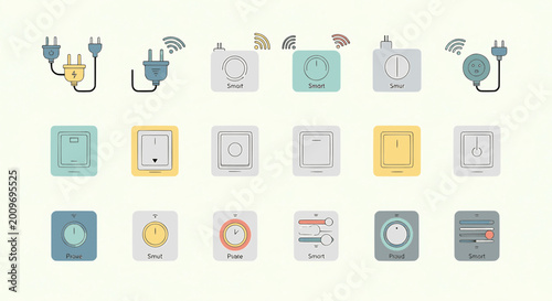 Tableau sur toile Smart Home Electrical Control Icons and Smart Plug Set