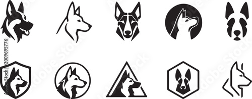 фотографія Minimal Dog Logo Set – Modern Wolf, Husky, German Shepherd Line Icons, Simple Pe