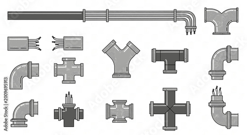 Photography Industrial Pipe Fittings and Conduit Metal Joints Set