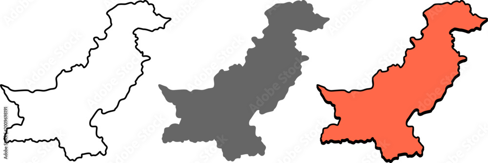 Obraz premium Set of pakistan map outlines in different styles isolated on white background