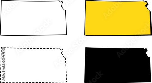Tableau sur toile Set of kansas state map outlines isolated on white background
