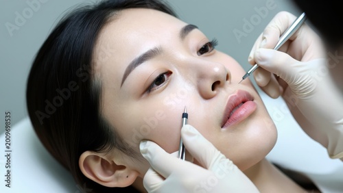 Facial Rejuvenation Treatment: A detailed scene captures the delicate process of facial rejuvenation treatment, performed with precision and care.