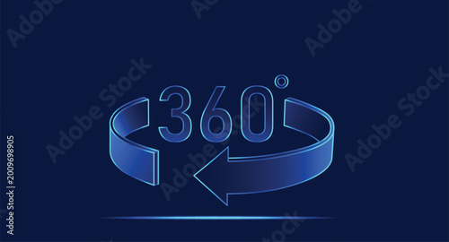 Tableau sur toile 360 degree blue arrow loop icon representing rotation refresh and circular motio