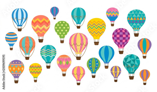 Fotografie Hot air balloon icons vector grid set with outline travel balloon designs collec
