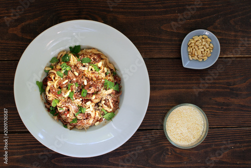 Bild auf Leinwand Pappardelle pasta with pulled duck meat