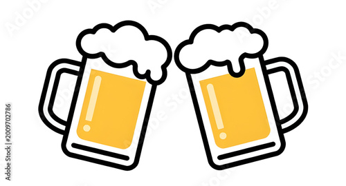 Tableau sur toile beer mugs clinking vector illustration, frothy celebration drink graphic, cheers