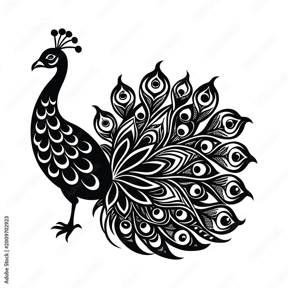 Fototapeta premium Decorative Peacock Silhouette, Elegant Bird Vector Illustration