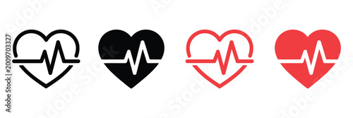 Tableau sur toile Heart beat icons with heart shape and pulse line for healthcare and medical vector design