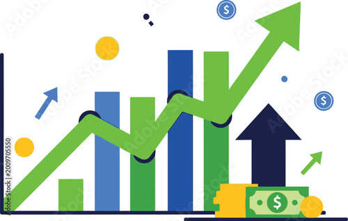 Business growth chart showing upward trend with financial success indicators