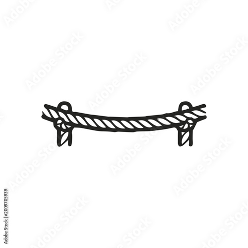 Vászonkép Drawn rope tethered between two supports showing a simple graphic representation