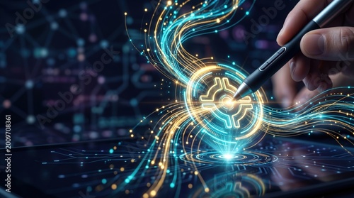 Digital innovation in technology virtual workspace graphic art futuristic design